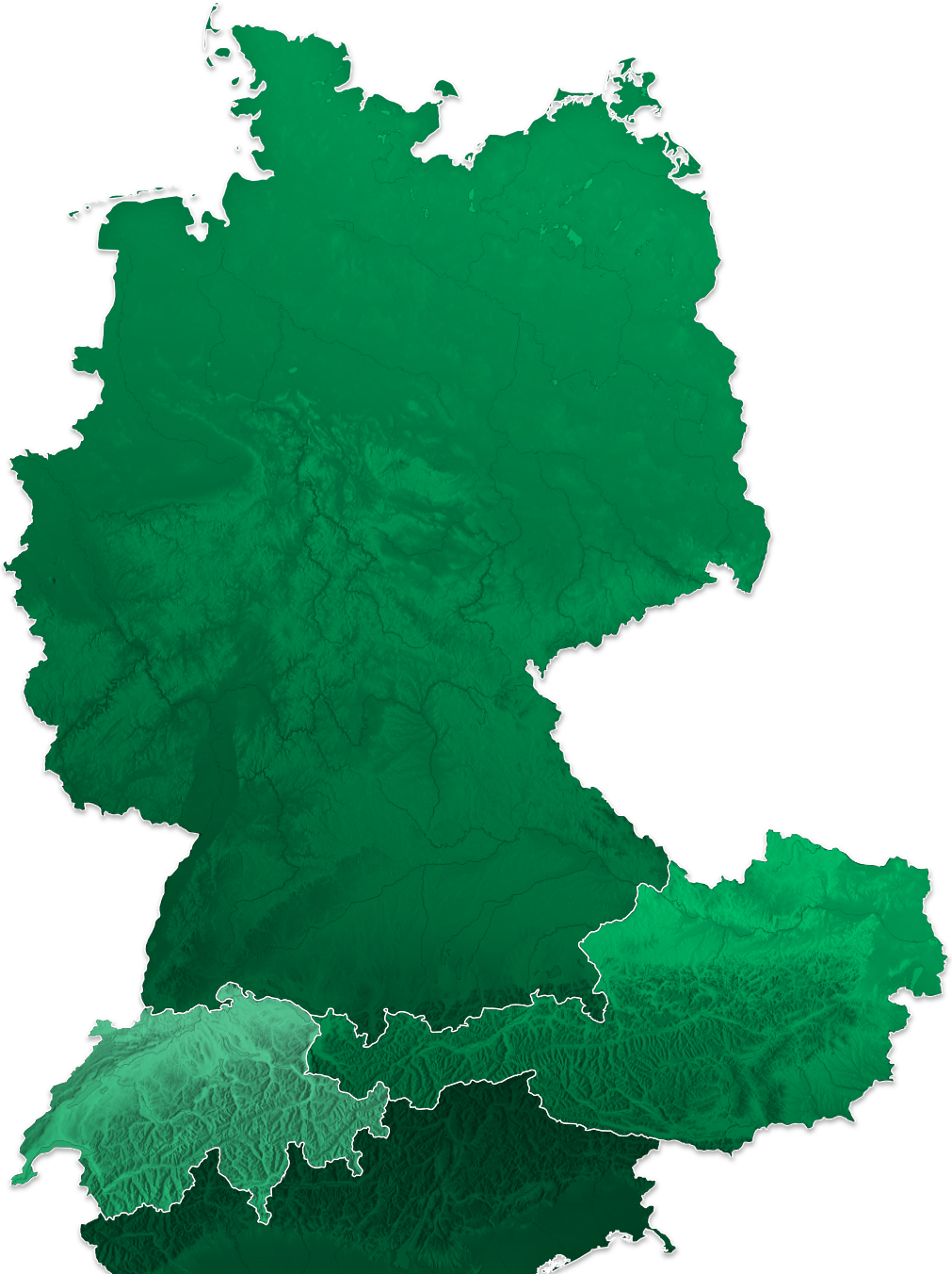 Landkarte Österreich, Schweiz und Süddeutschland